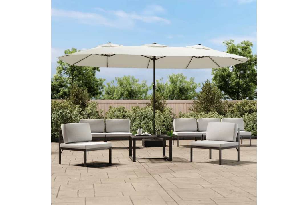 Double-Head Garden Parasol with LEDs 449x265 cm in Sand White