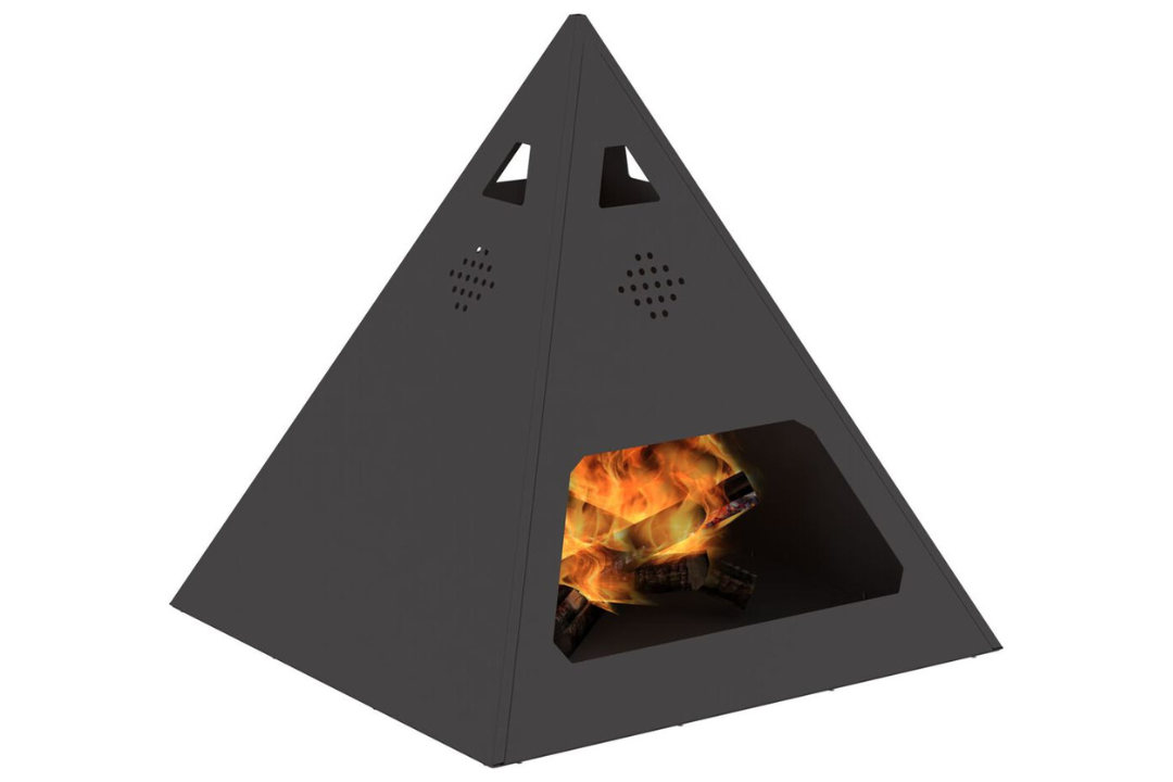 Fire Pit Pyramid 50 x 50 x 51 cm in Black Cold-Rolled Steel and Powder-Coated Finish