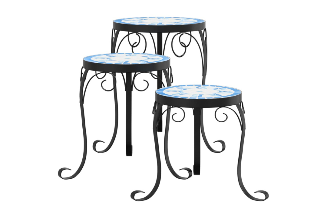 Plant Stands 3 Pcs Ceramic Mosaic in Blue and White