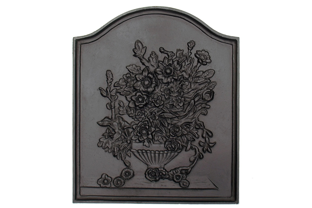 Bouquet Fireback – Cast Iron Floral Fireplace Accent in Matte Black Powder Coated Finish