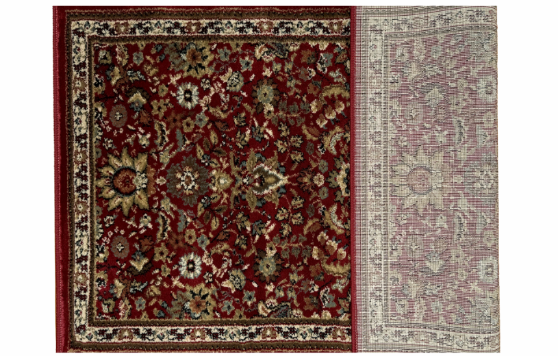 Vista Vintage Rectangular Olefin Hearth Rug Folded Back For View Of Backside