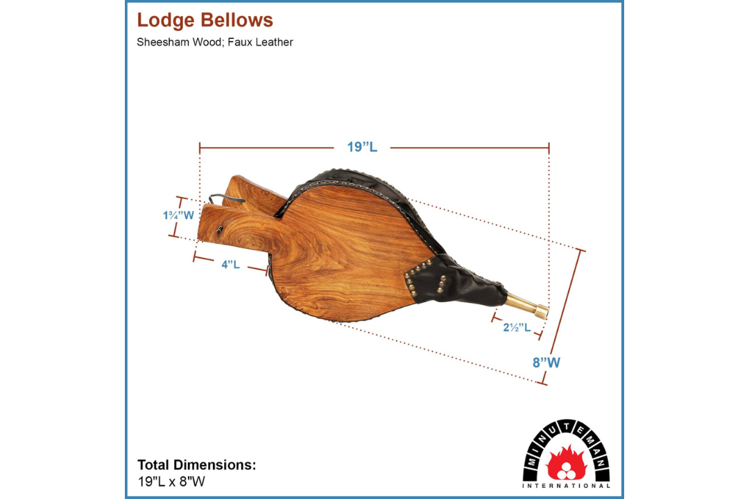 Lodge Fireplace Bellows – Sheesham Wood with Brass Nozzle and Faux Leather Specifications