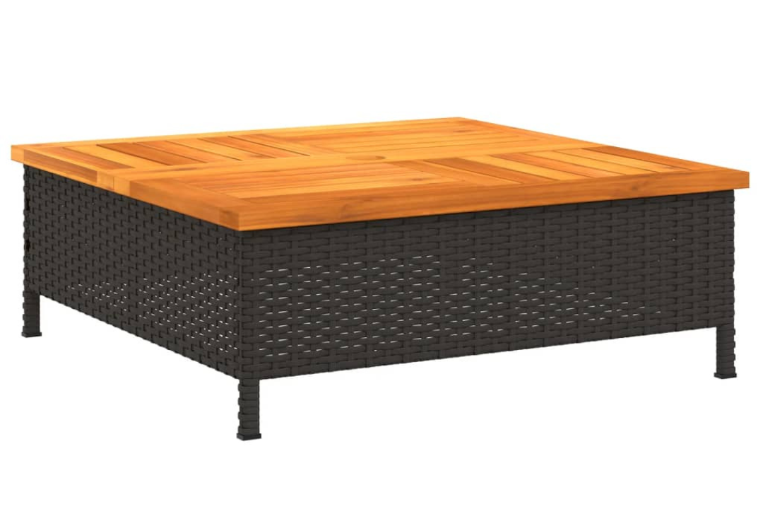 Parasol Base Cover Black & Brown – 70x70x25 cm Poly Rattan & Acacia with Powder-Coated Steel