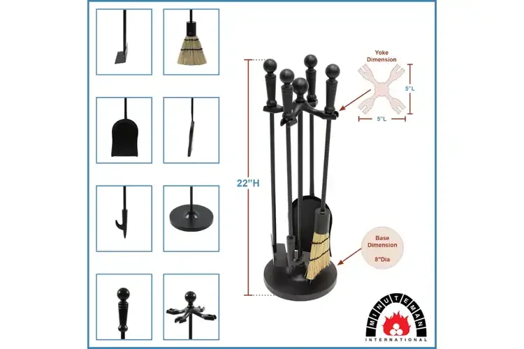 Paxton 4-Piece Mini Fireplace Tool Set in All Black – Cast Iron with Decorative Handles Specifications