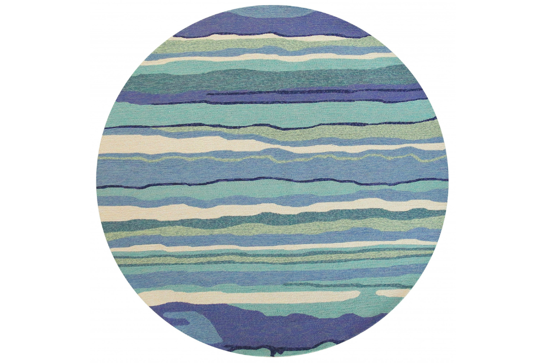 8' Blue Round Abstract Indoor Outdoor Area Rug Made from Polypropylene