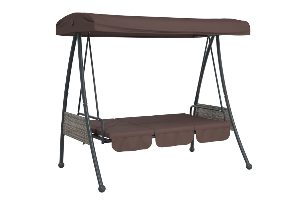 Corrosion-Resistant Patio Swing Bench with Adjustable Canopy Steel in Coffee Brown