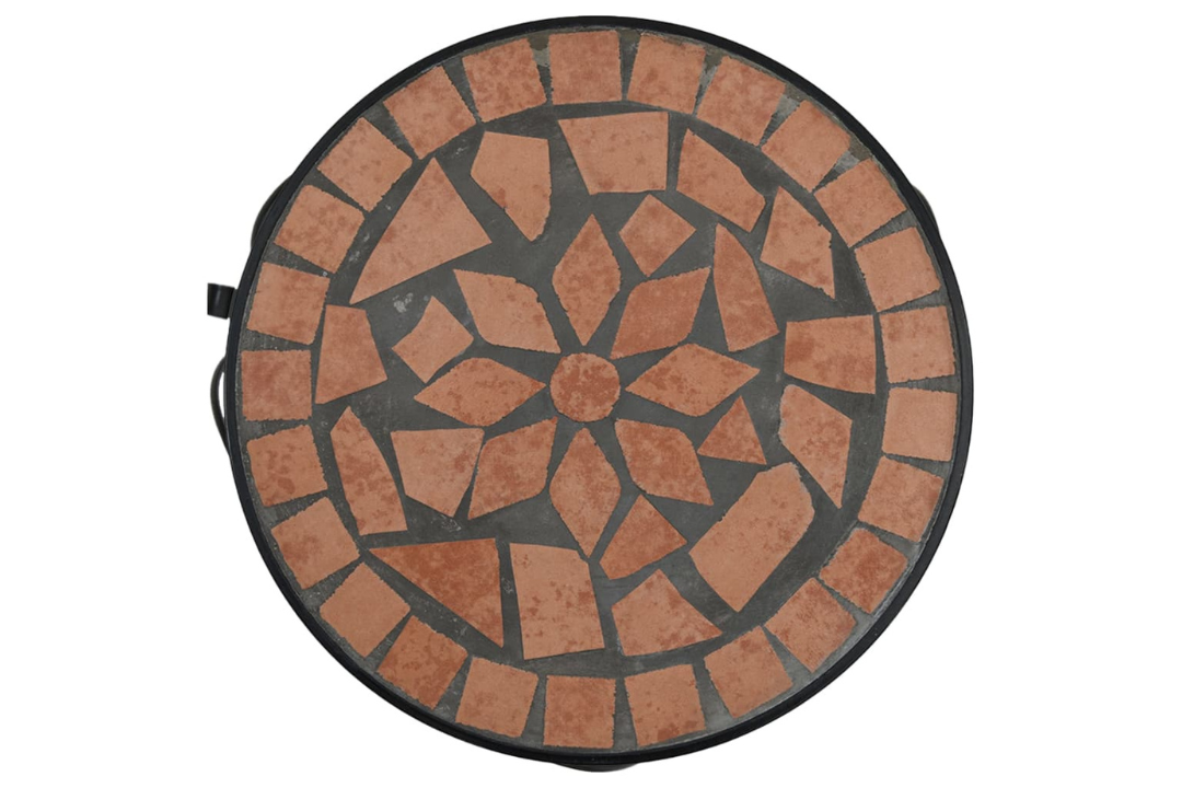 Ceramic Mosaic Plant Stand with Floral Tile Design in Terracotta