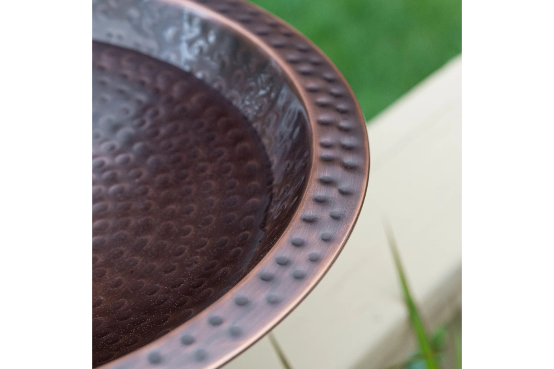 14" Hammered Burnt Copper Birdbath for 4x4 Posts Texture Weather-Resistant