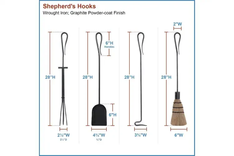 Shepherd’s Hooks Fireplace Tool Set – Wrought Iron, Graphite Finish, 30” Detailed Information