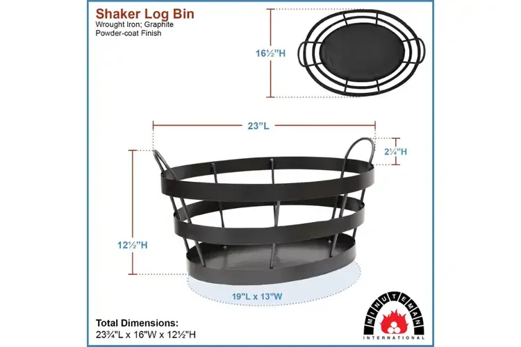 Shaker Log Bin in Graphite Powder Coated Finish Specifications