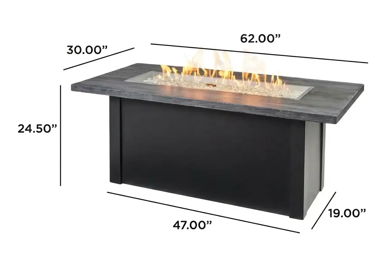 Havenwood 62" Luvern Black Base Carbon Grey Top Gas Fire Pit Table Dimension