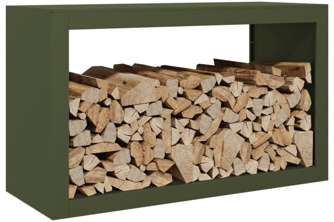 Modern Firewood Rack 100 x 40 x 60 cm Steel in Green Made of Steel