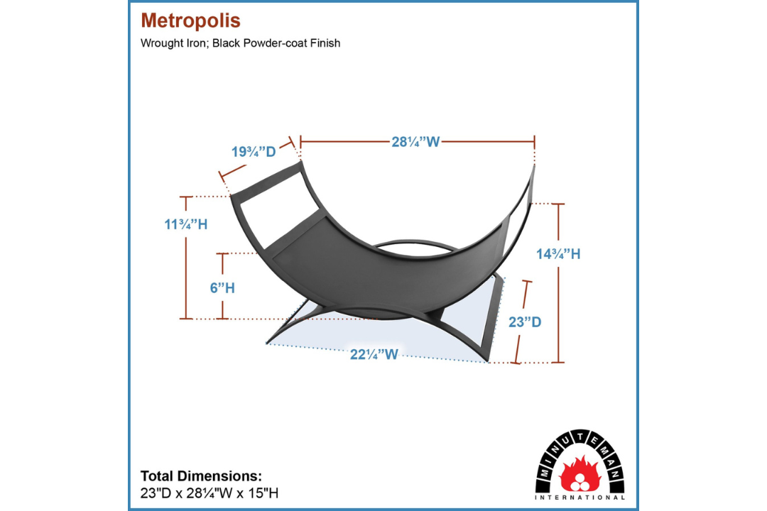 Metropolis Log Basket – Modern Black Wrought Iron Firewood Holder Specifications