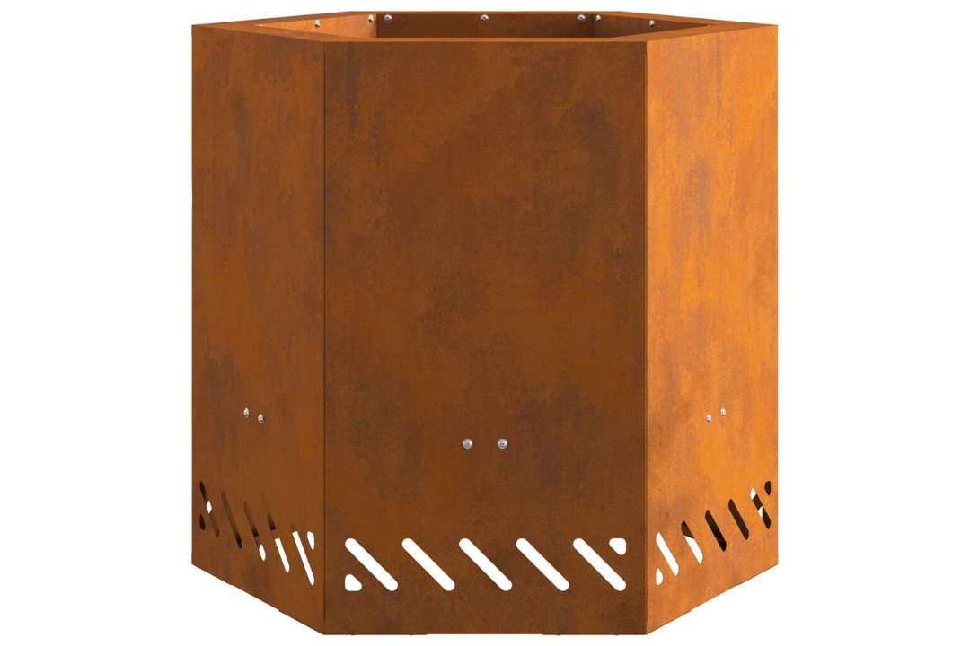 High-Quality Smokeless Fire Pit Hexagonal 48 x 48 x 51 cm in Rusty Brown Weathering Steel