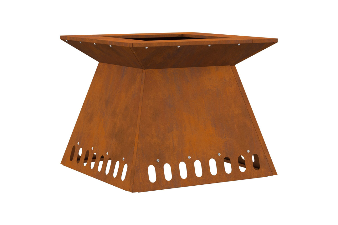 Modern Square Wood-Burning Fire Pit in Brown