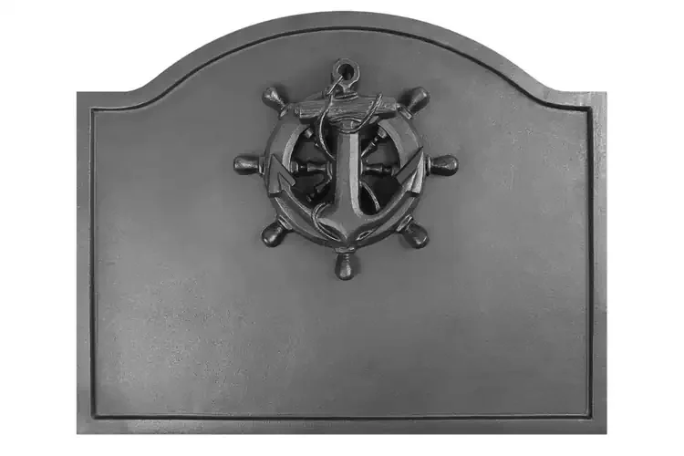 Small Nautical Fireback – Cast Iron Fireplace Back with Anchor & Wheel Design