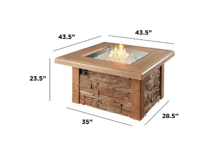 Sierra 43" Square Gas Fire Pit Table Dimension