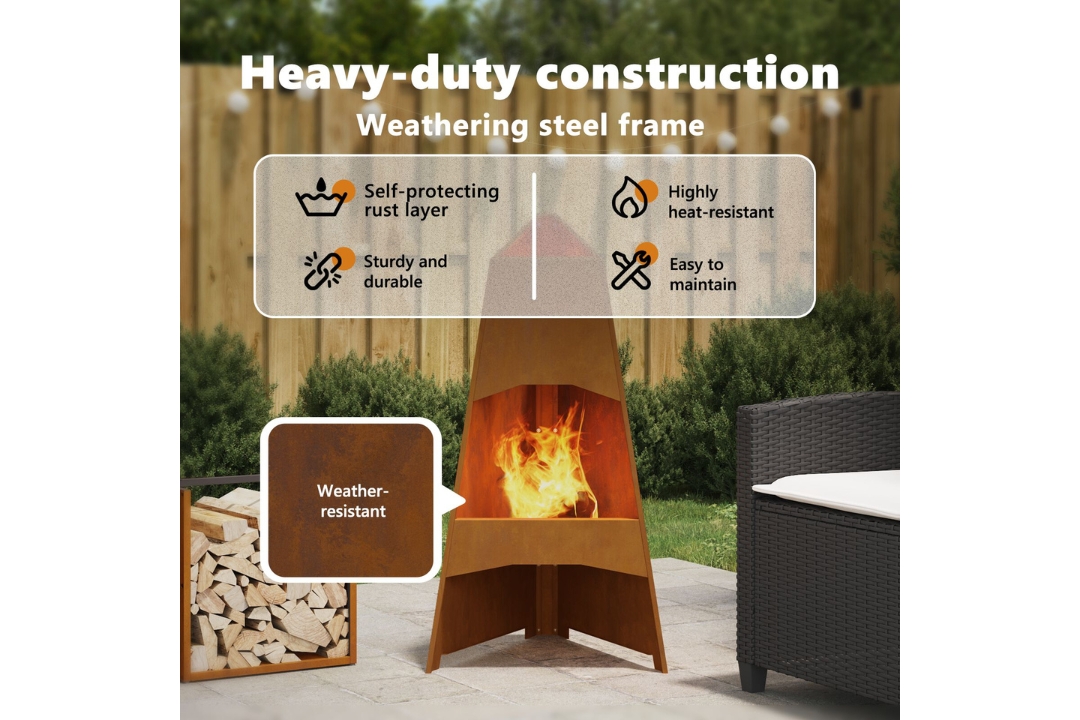 Heavy-Duty Fire Pit Pyramid 50 x 45 x 95 cm Steel in Rusty Brown Weathering Steel