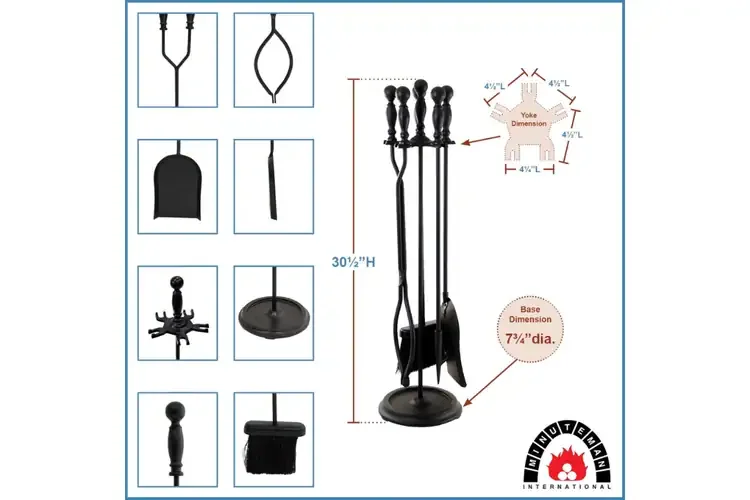 Acton Fireplace Tool Set – 30" Cast & Wrought Iron with Stand Specifications
