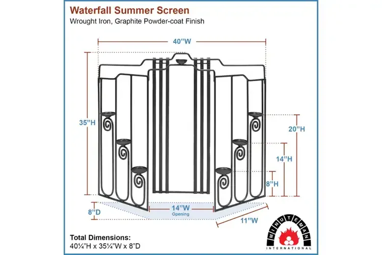 Waterfall Wrought Iron Summer Fireplace Screen with Candle Platforms Specifications