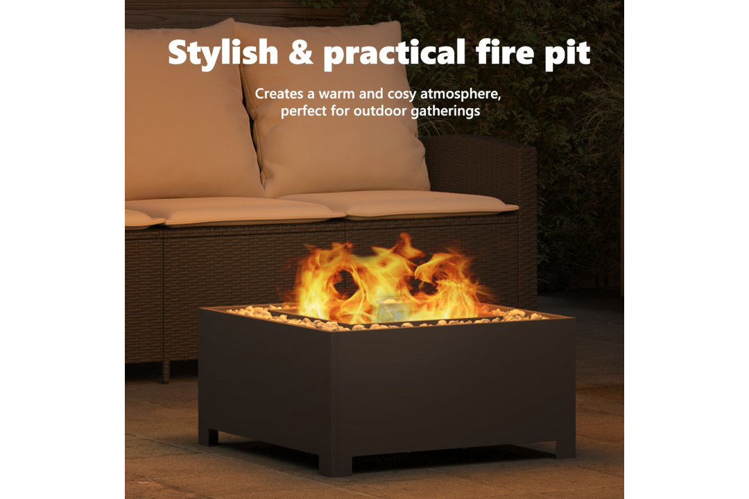 Stylish and Practical Fire Pit Square 60 x 60 x 30 cm in Black Cold-Rolled Steel