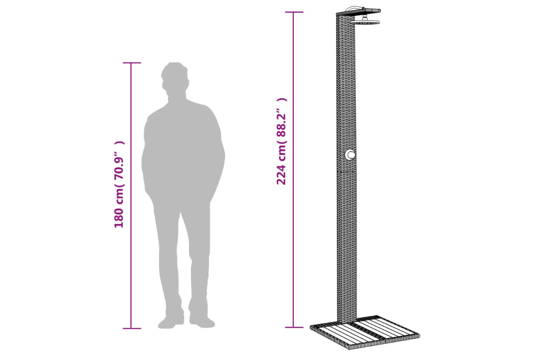 Outdoor Shower 50x55x224 cm in Gray Height Comparison