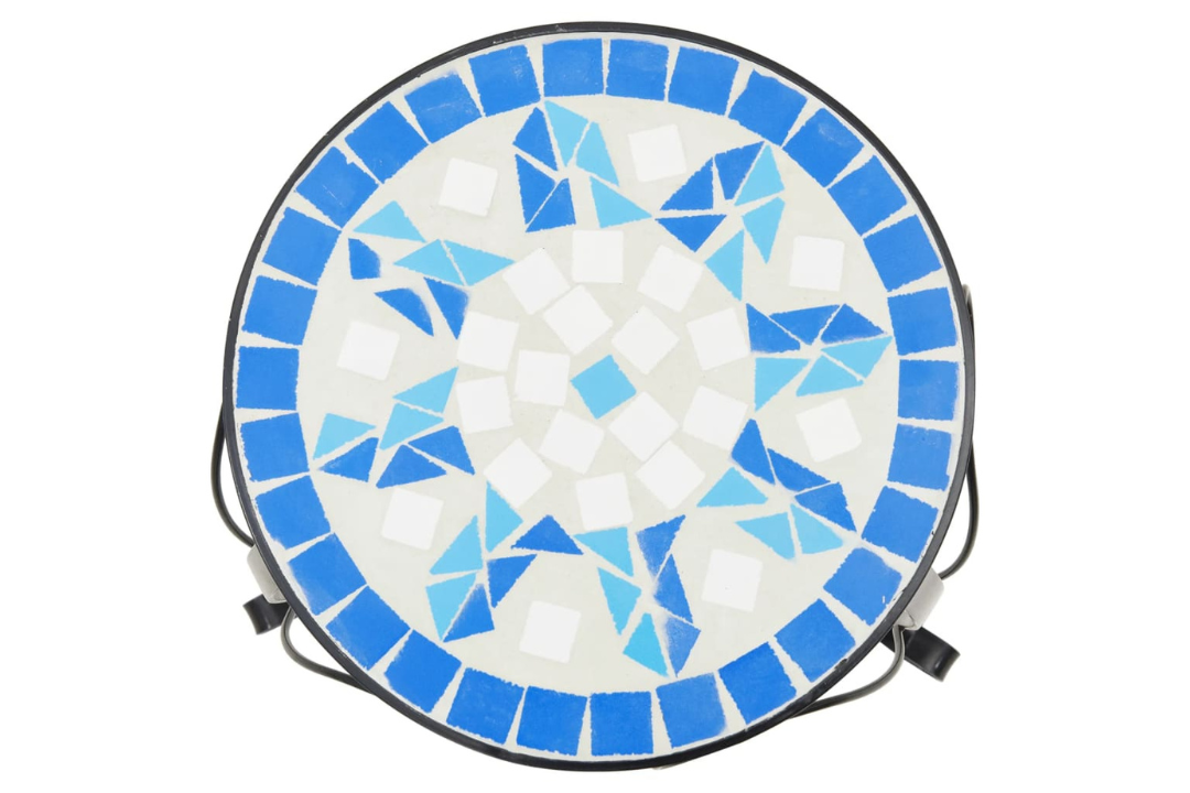 Ceramic Mosaic Plant Stand with Floral Tile Design in Blue and White