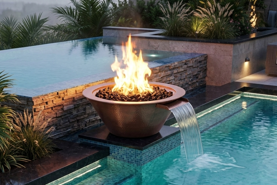 The Outdoor Plus 24" Cazo Fire & Water Bowl ® – Hammered Patina Copper