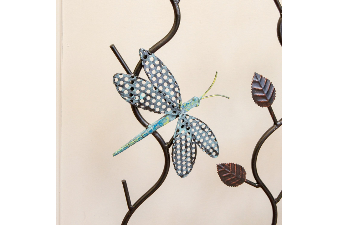 Dragonflies Fireplace Summer Screen with Gold Painted Accents