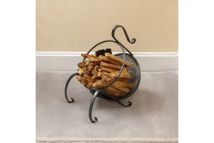 European Fatwood Caddy – Wrought Iron Kindling Holder with 4 lbs Fatwood