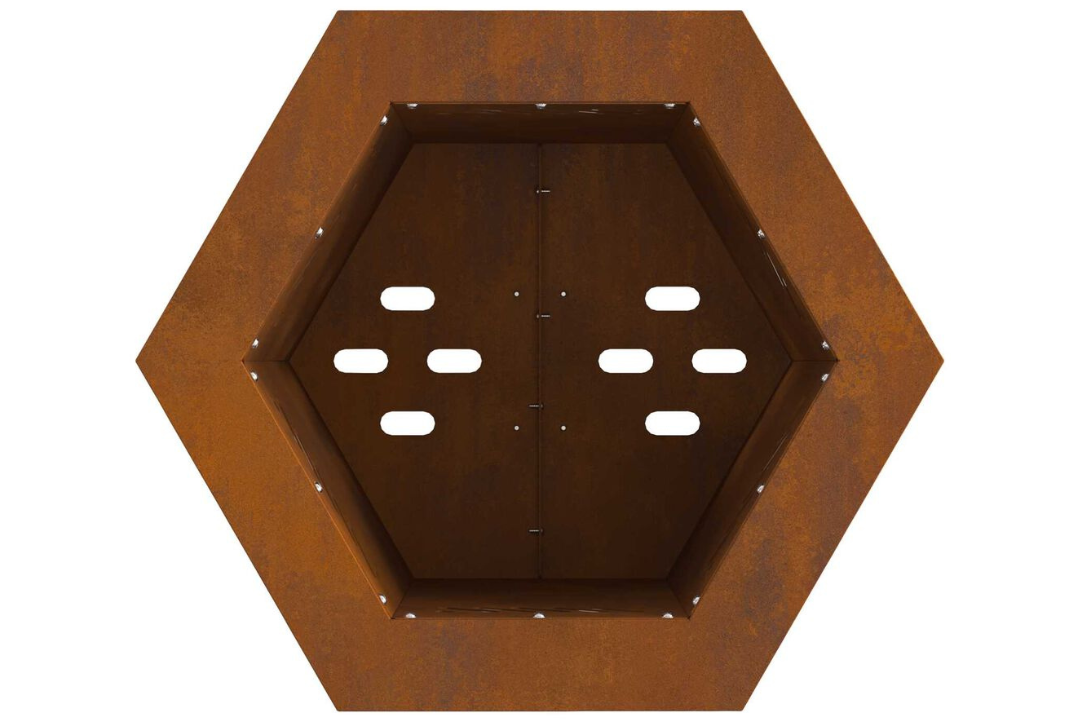 High-Quality Smokeless Fire Pit Hexagonal 38 x 38 x 51 cm in Rusty Brown Weathering Steel