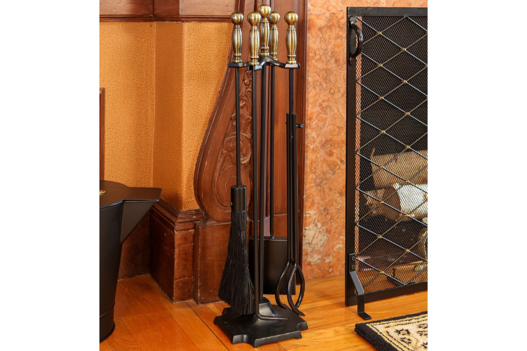 Carlisle Fireplace Tool Set in Black & Antique Brass