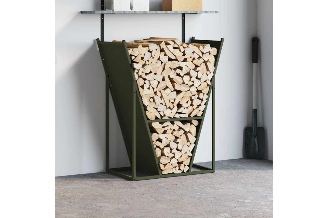 High-Quality Firewood Rack 69.5 x 35 x 81 cm in Olive Green Made of Cold-Rolled Steel