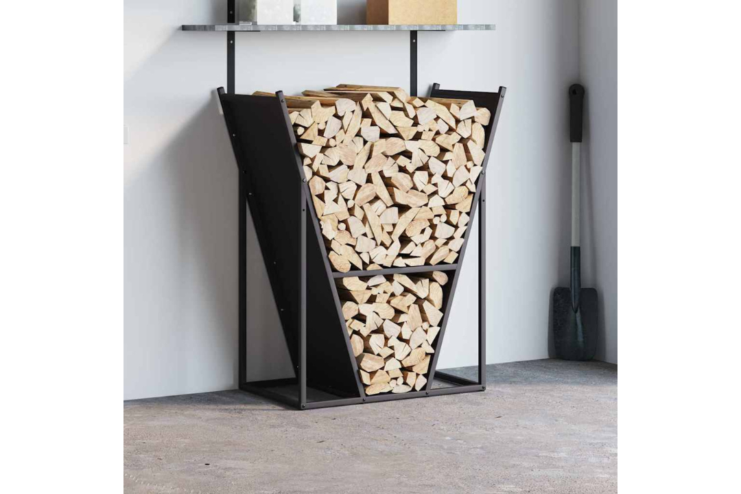 High-Quality Firewood Rack 69.5 x 35 x 81 cm in Black Made of Cold-Rolled Steel