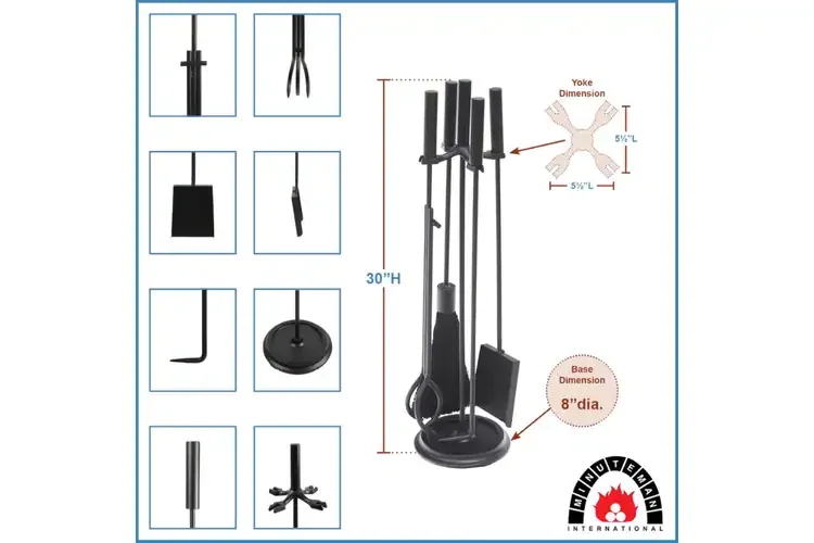 Bedford Fireplace Tool Set in All Black Specifications