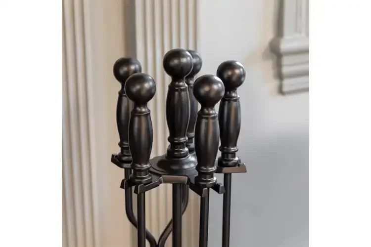 Acton Fireplace Tool Set – 30" Cast & Wrought Iron with Stand Handle Details