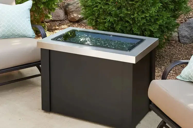 Providence Rectangular Gas Fire Pit Table with Gray Glass Burner Cover