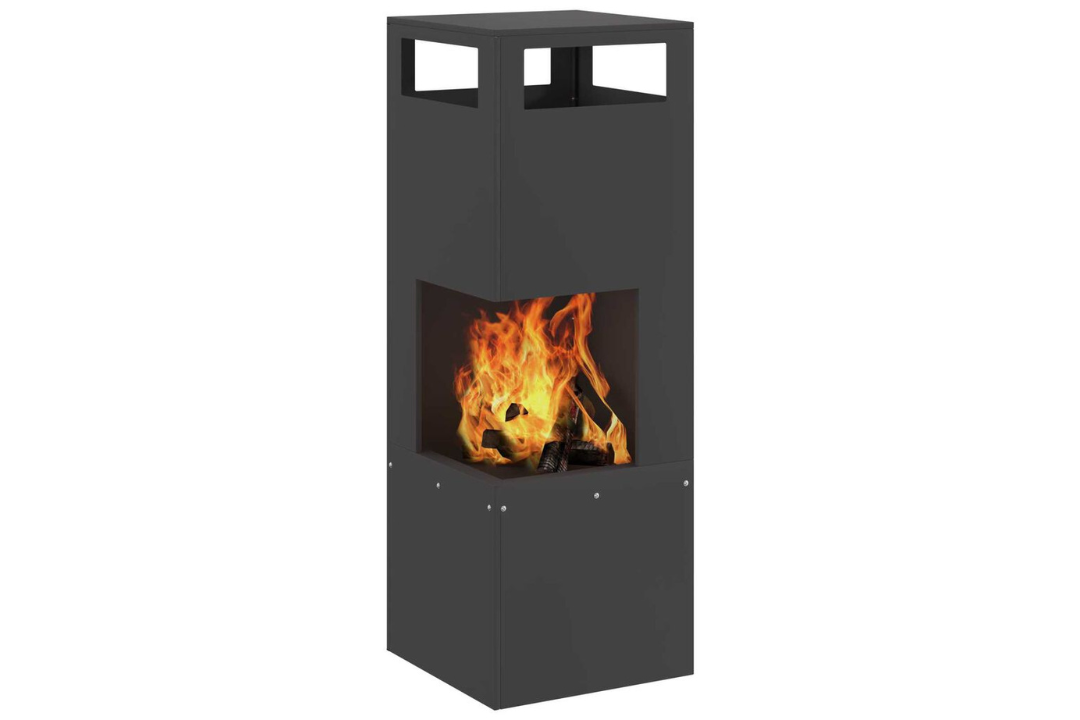 High-Quality Square Steel Fire Pit 35 x 35 x 100 cm in Black Cold-Rolled Steel