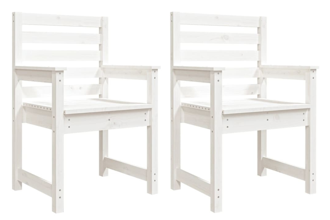 2 White Garden Chairs Made of Solid Pine Wood