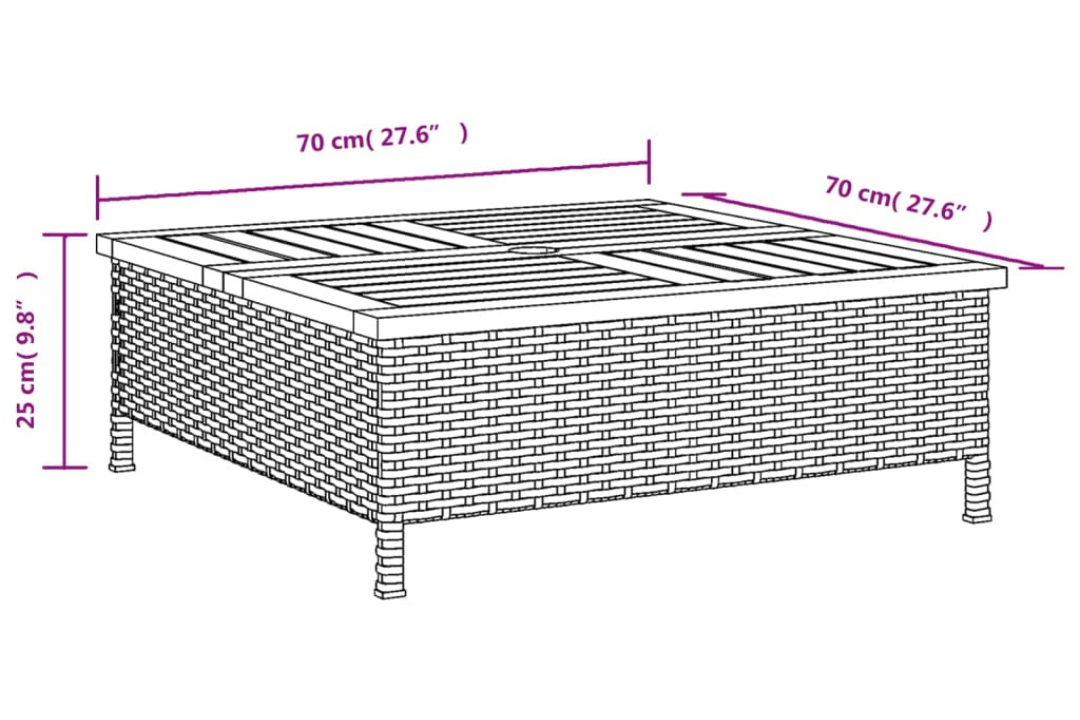 Parasol Base Cover Black & Brown – 70x70x25 cm Poly Rattan & Acacia Specifications