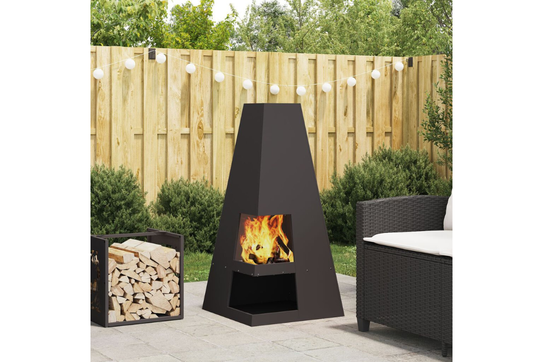 Fire Pit with Log Storage 50 x 50 x 100 cm in Black Cold-Rolled Steel