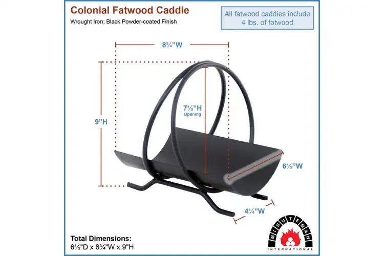 Colonial Fatwood Caddy – Wrought Iron Basket with 4 lbs. of Fatwood Specifications