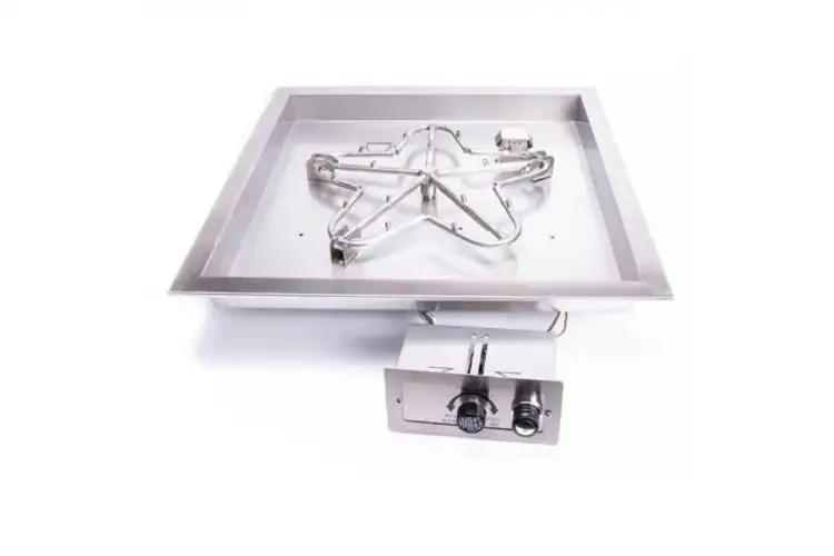HPC Square Bowl Fire Pit Insert Push Button Ignition Torpedo Burner