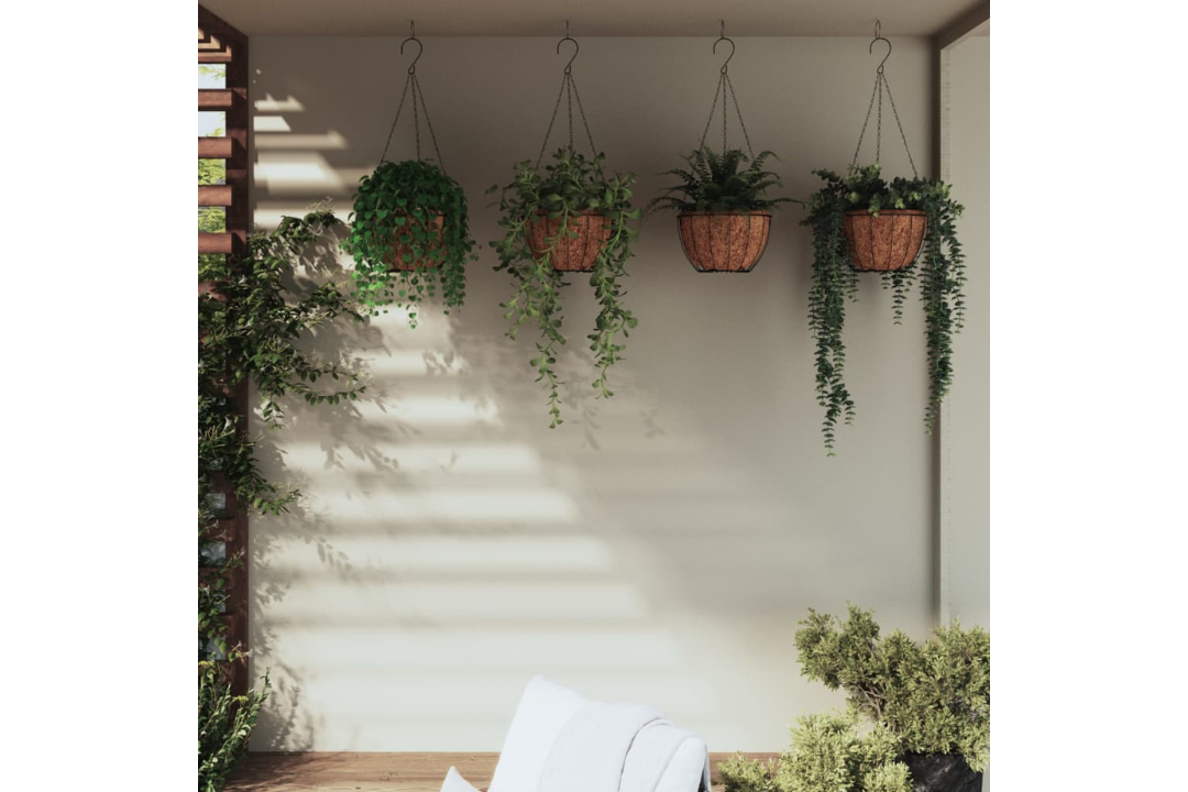Hanging Planters 4 pcs with Coco Liners Black Steel Ø30x52 cm