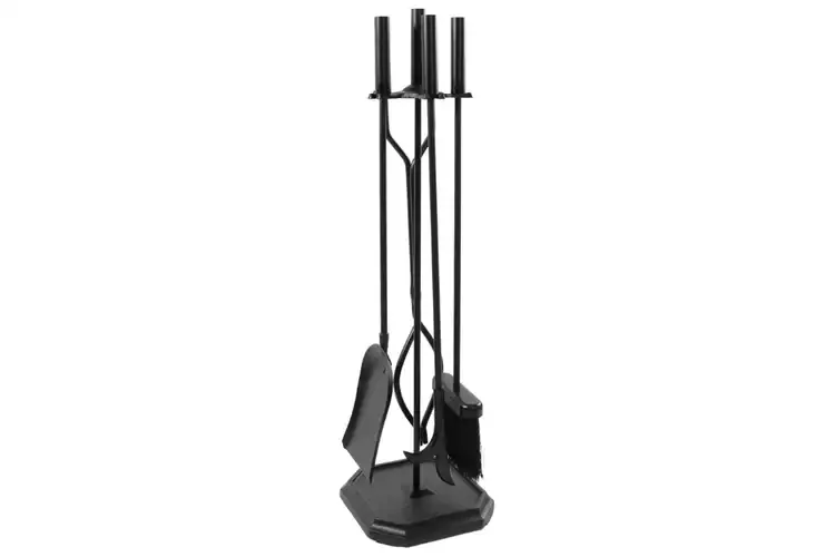 Neoclassic Fireplace Tool Set in Black & Square Base Made from Wrought Iron