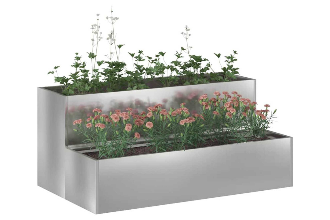 2-Tier Galvanised Steel Garden Planter in Silver