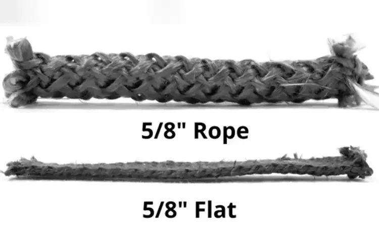 5/8" Flat Wood Stove Tape Gasket In Black | 5 ft and 7 ft Rope and Flat Comparison