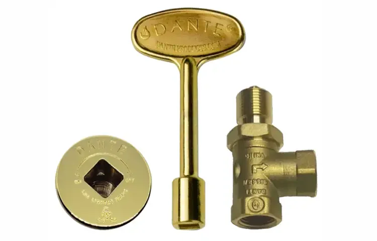 Polished Brass Floor Plate With Gas Valve Key And Angled Valve