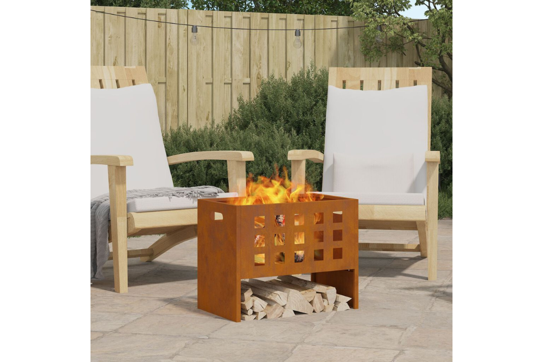 Fire Pit Rectangular 50 x 30 x 40 cm in Rusty Brown Weathering Steel