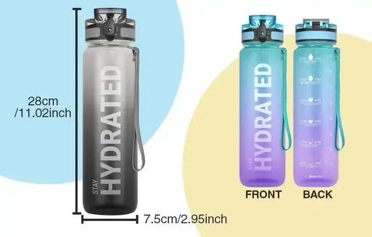 32 oz Inspirational Sports Water Bottle with Time Markers - Size & Markers